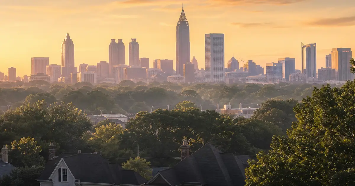 Atlanta skyline at dawn representing opioid treatment access across Georgia