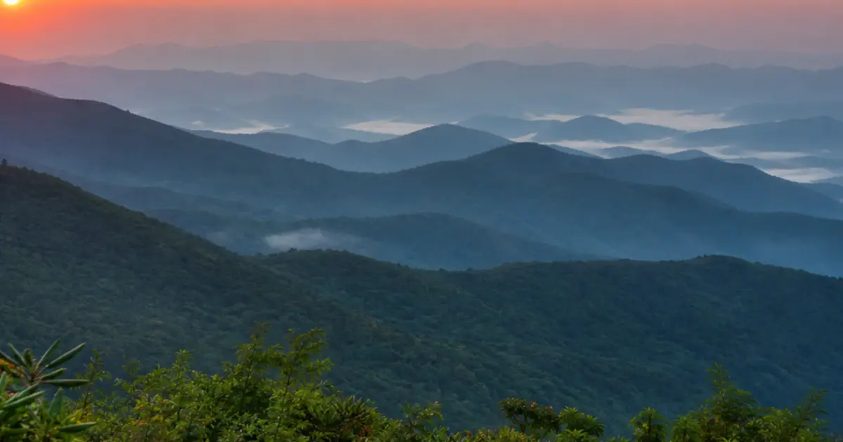 North Carolina Blue Ridge mountains at sunrise representing opioid treatment access and recovery